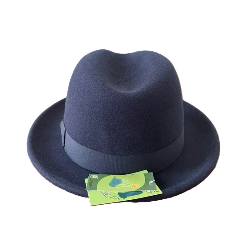 British Short Brim Fedora Hat Men Wool Felt Trilby Hat Big Head Satin