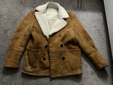 Sandro Paris Brown White Suede Shearling Winter Jacket Coat Xl