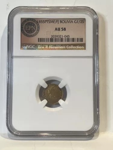 1855 Bolivia Republic Gold 1/2 Escudo Coin NGC AU58 Eric P Newman SUPER RARE