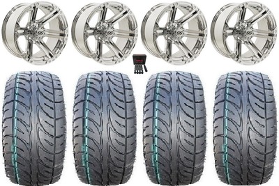 GTW Specter 12'' Golf Cart Wheels Chrome 205x30 Fusion Tires E-Z-GO & Club Car