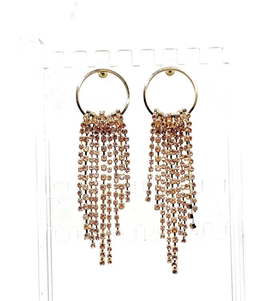 Ослепительные серьги-кольца из золота с шампанским и кристаллами на плечо 4 дюйма - Изображение 2 из 4