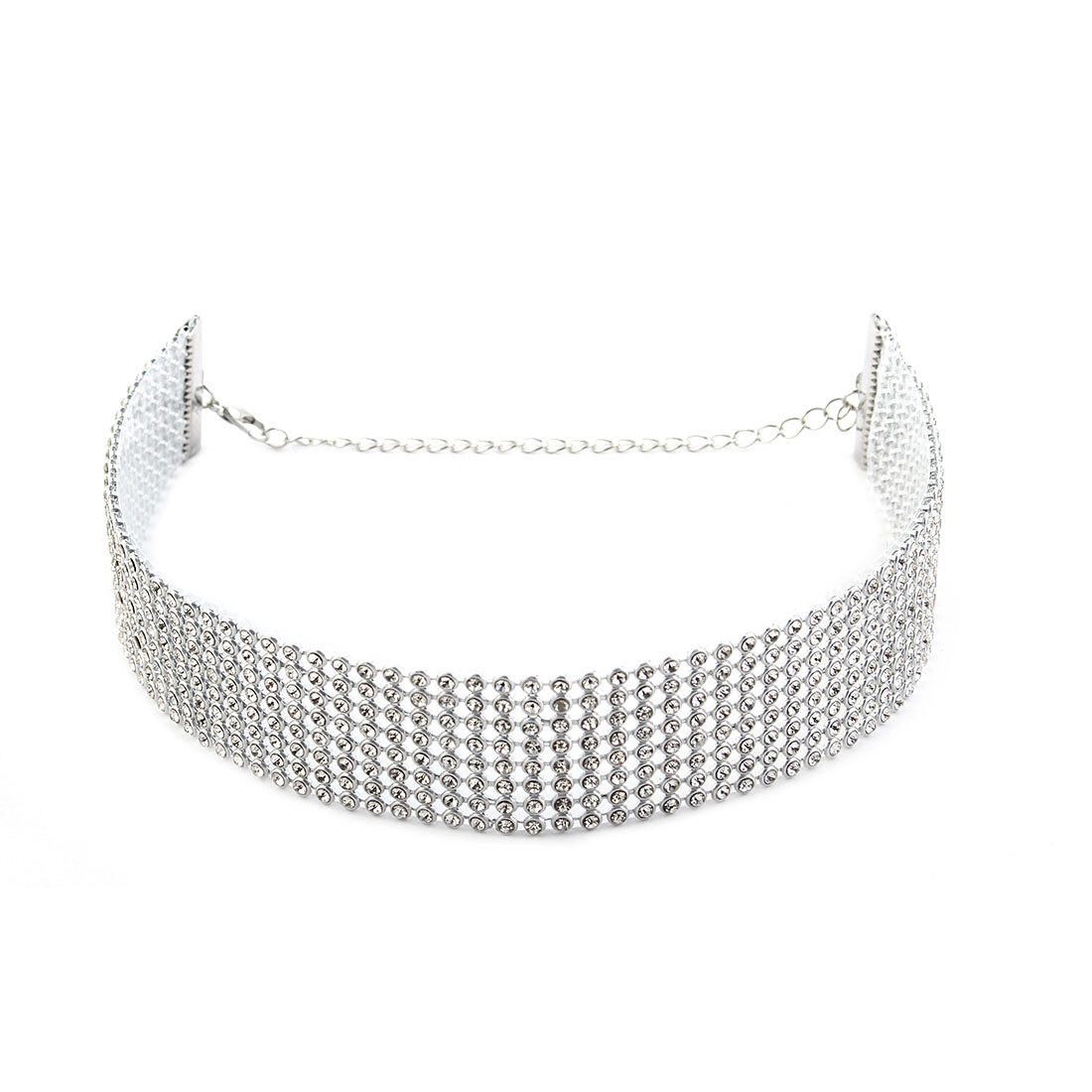Women Lady Acrylic Faux Rhinestones Decor Neck Chain Choker Necklace White