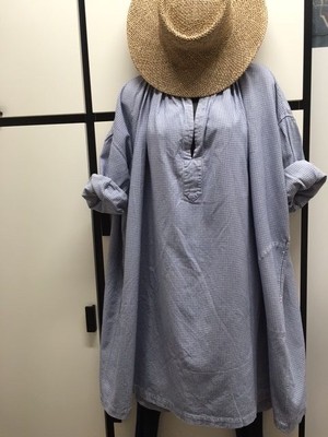 Veritecoeur Cotton Blue Gingham Smock Chore Shirt Dress One Size 