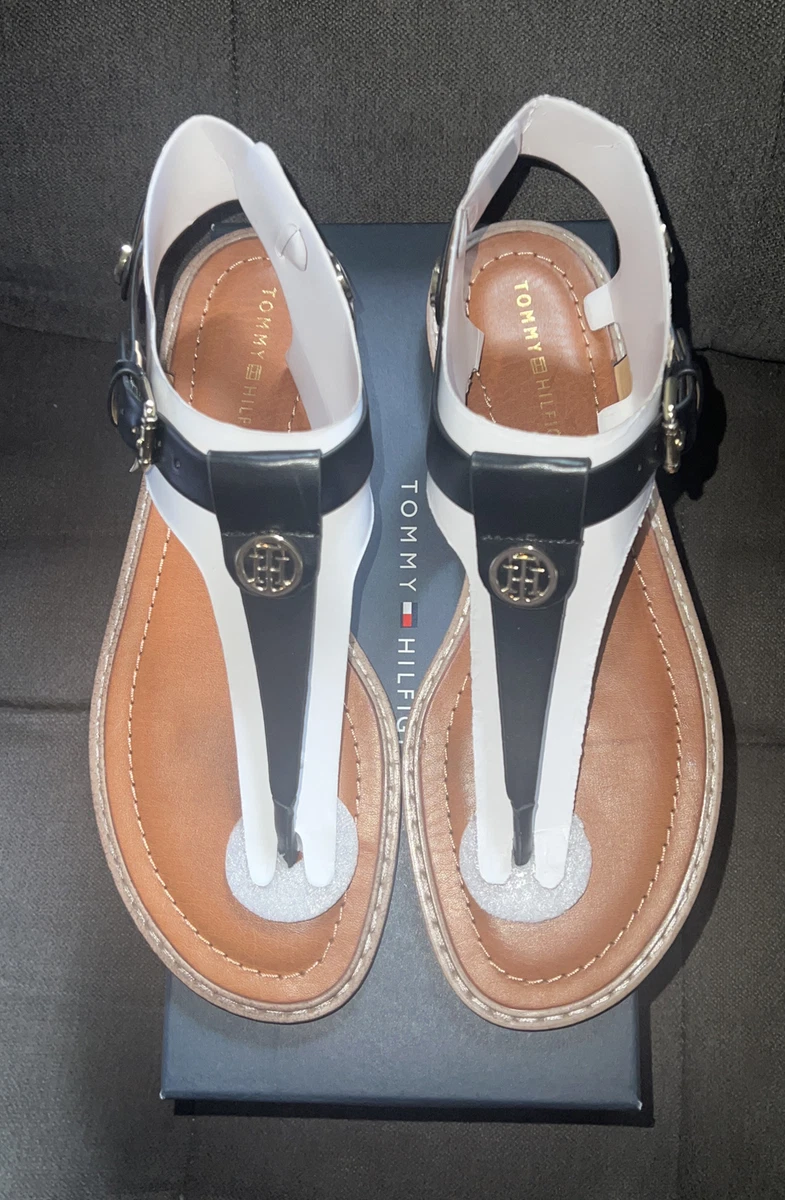 Tommy Hilfiger Black Bennia Thong Sandals Sz 8M New In Box