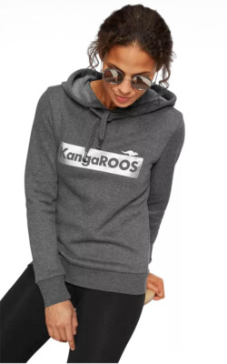 Kangaroos Damen Sweatshirt Hoodie Kapuze Print grau meliert 32/34