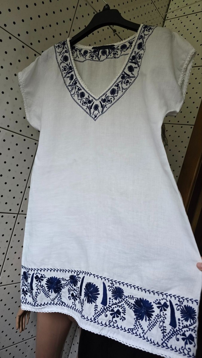 ZARA Embroidered White Women Linen Dress Tunic Embroidered Size M | eBay ZARA Embroidered White Women Linen Dress Tunic Embroidered Size M | eBay