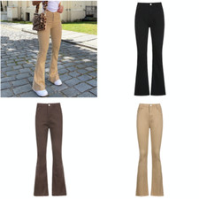Women Flared Trousers Bell-bottoms Pants Denim High Waist Stretch Casual New