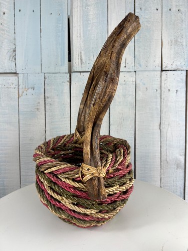 Fall Woven Basket Grapevine Crooked Wood Handle Basket 16" x 8" Harvest Decor - Picture 4 of 24