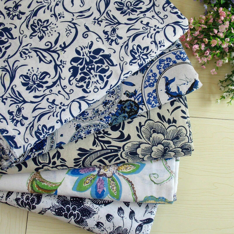 Mantel Disfraz Tradicional Chino Tela Algodón Lino Estampado Cian Por Metros Foto 2 de 4