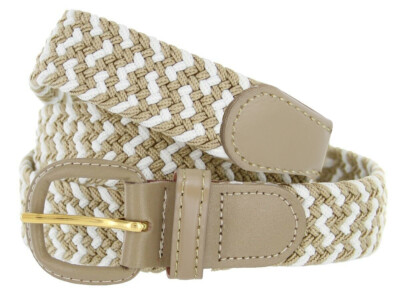 7001 Women's Leather Covered Buckle Woven Elastic Stretch Belt, 1-1/4'' Wide