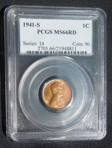 1941-S LINCOLN WHEAT CENT GRADED by PCGS MS-66RD