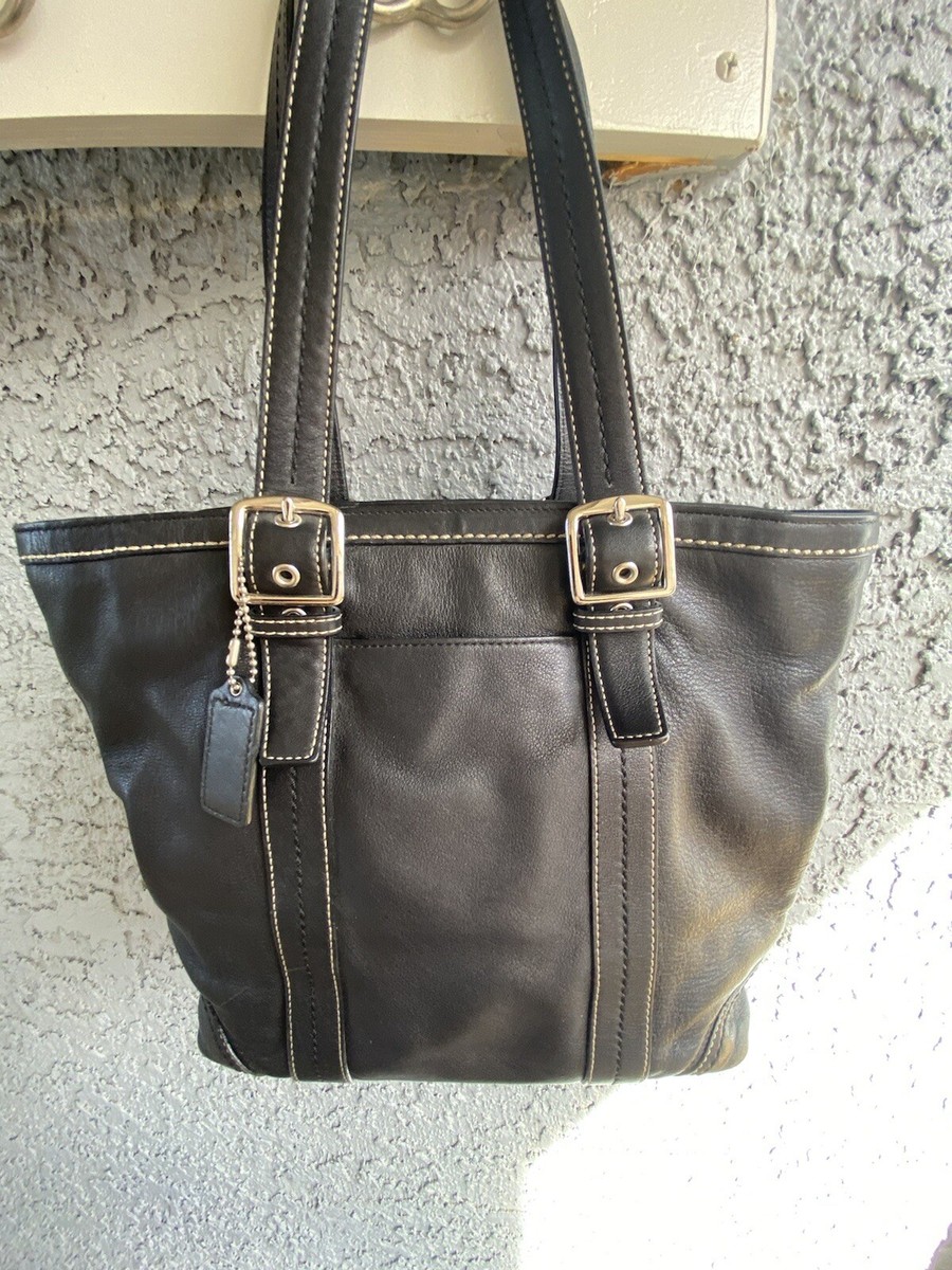 Coach Hampton F12607 Black Leather Medium Shoulder Bag Satchel