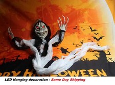 1 Light Up Halloween Hanging Ghosts with Lighted Eyes, 3ft Swinging Skeleton