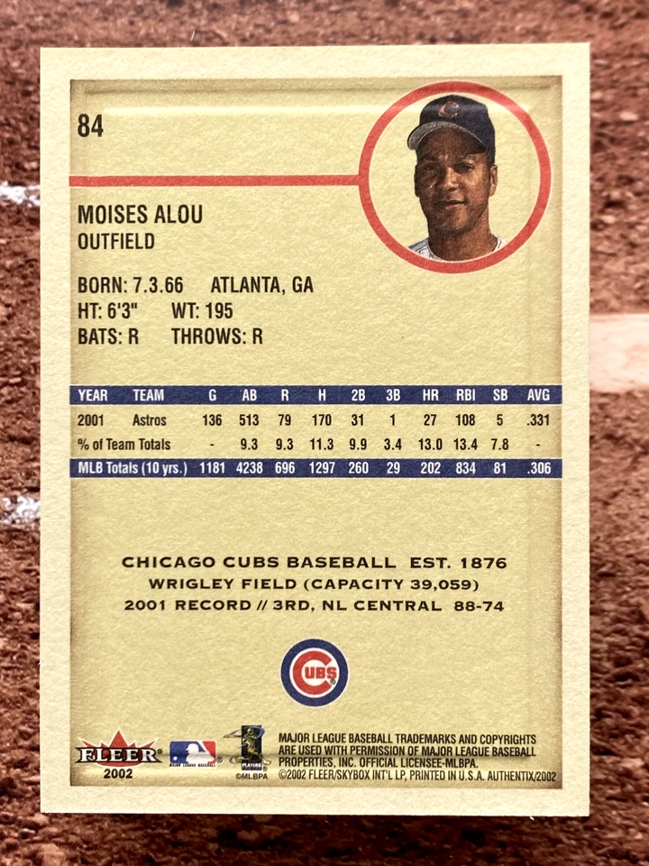 2002 Fleer Authentix Moises Alou #84 - Image 2 of 2