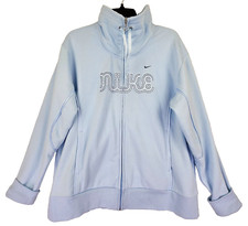Vintage Y2K Nike Full Zip Hoodie Womens XL Powder Blue Spellout Zipper Logo