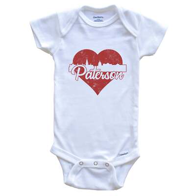 Retro Paterson New Jersey Skyline Red Heart One Piece Baby Bodysuit