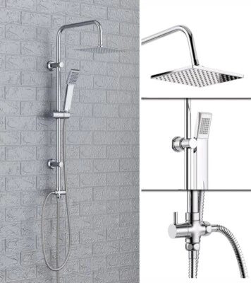 BATHWORKS Stainless Steel Dual 2 Mixer Shower Heads Rainfall Rail Hose Riser Kit Valve Set