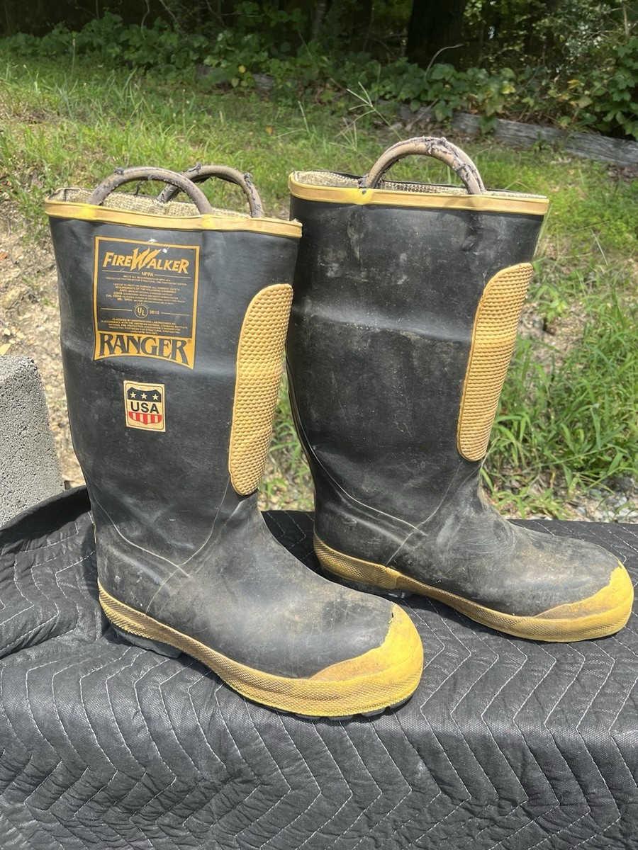 Ranger Firewalker Fireman's Steel Toe Boots Size 10 Black Yellow