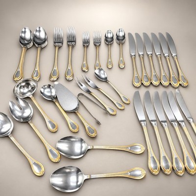 Vintage Hoogosil Rostfrei Solingen Germany 18/10 Gold Silver Flatware Set 68 Pc