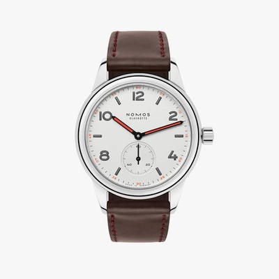 NOMOS Glashütte Club 36mm White Dial Brown Leather Band Watch - 701.1
