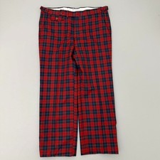 Vintage 60s Plaid Wide Leg Trousers Polycotton Zipper Fly Preppy Size 36x28