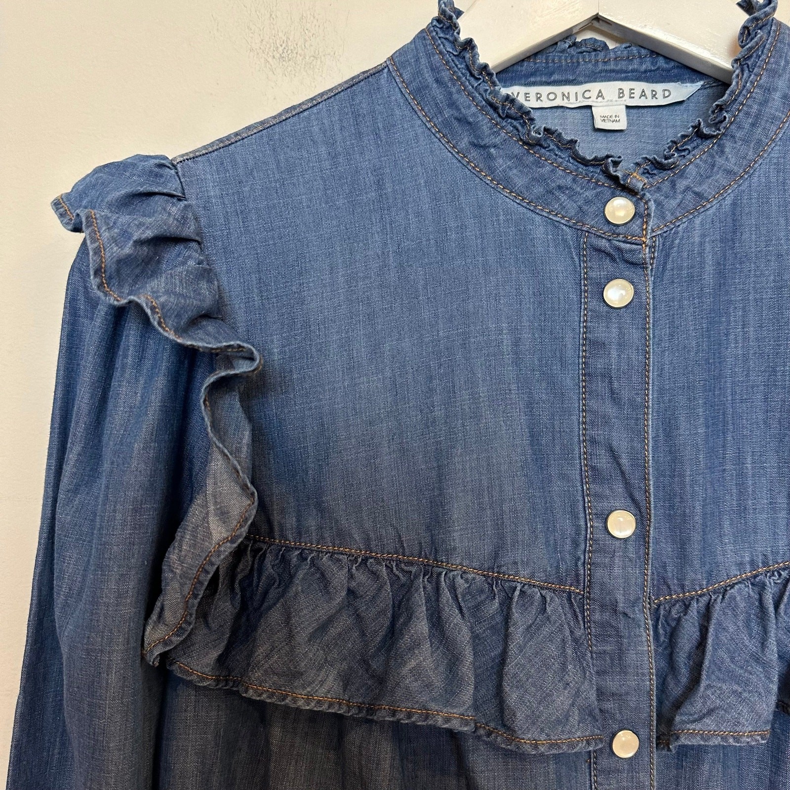 Veronica Beard Tes Chambray Button Down Top Denim… - image 6