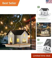 Dual-Compartment Solar Bird Feeder - Illuminated Hanging Decor for Gardens