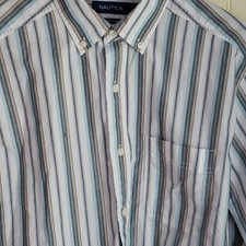 Nautica Shirt Mens Medium Blue Stripe Long Sleeve Button Down Classic Fit Casual