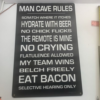 Man Cave Rules Metal Sign  18x12