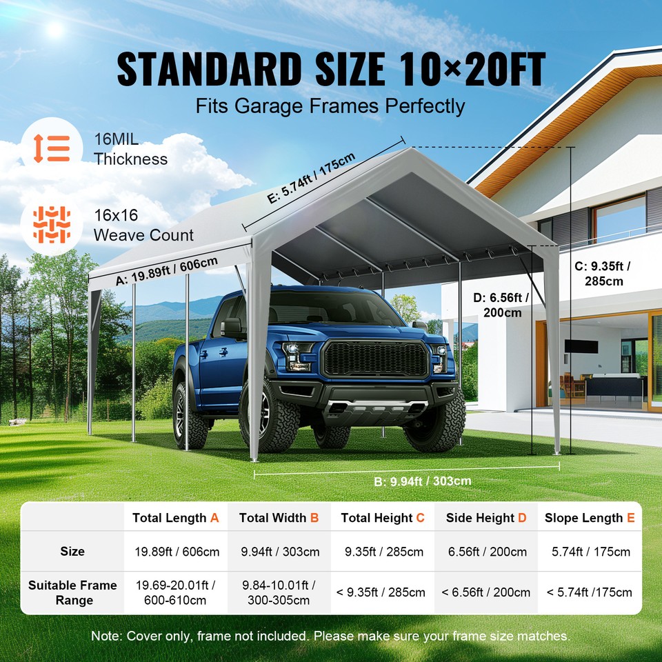 Carport Replacement Canopy Car Shelter Tent 10x20ft Grey Not Include ...