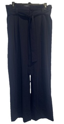LILLUSORY Womens Navy Blue Wide Leg High Waisted Belted Work Dress Pants L NEW