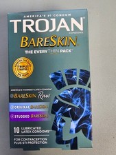 Trojan Bareskin Raw, Original,  Studded Lubricated Latex Male Condoms - 10 Pack