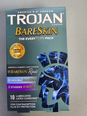 Trojan Bareskin Raw, Original, & Studded Lubricated Latex Male Condoms - 10 Pack