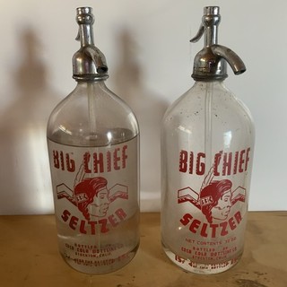 ANTIQUE SELTZER BOTTLES COCA COLA BOTTLE CO. BIG CHIEF RED / LOT OF 2 !