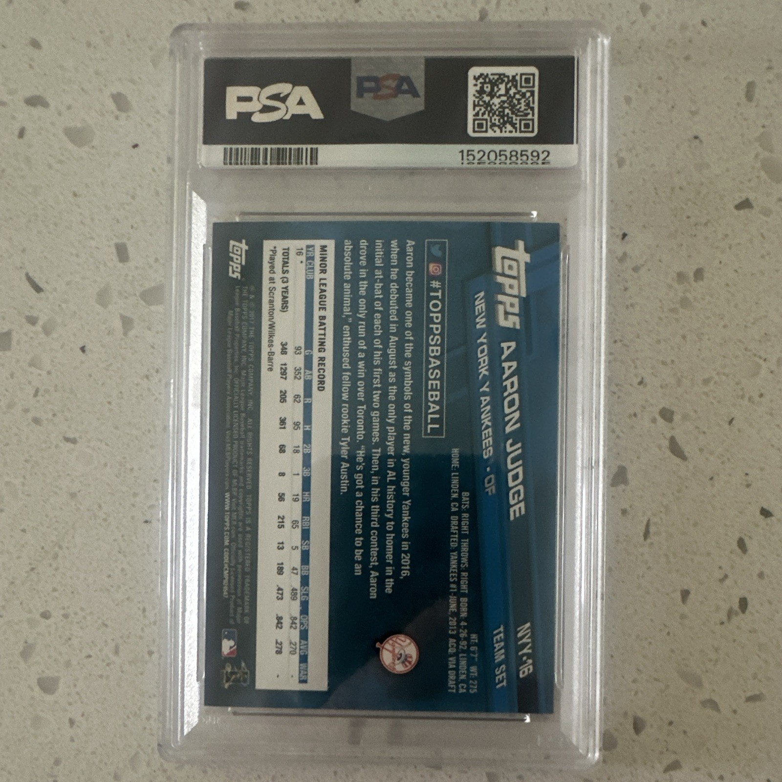PSA 8 Topps 2017 Aaron Judge #NYY-16 Rookie Card view 2
