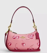 C.oach Teri Shoulder Bag In Canvas Cherry Print Crossbody Bag CR290