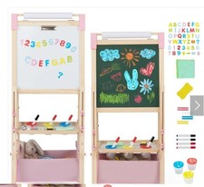 3-in-1 Wooden Kid's Easel Natural Pink, Magnetic Chalkboard/Whiteboard 60 Access