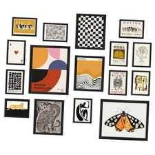 ANERZA 16 PCS Framed Eclectic Wall Art Decor, Modern 12"x15" Framed Orange