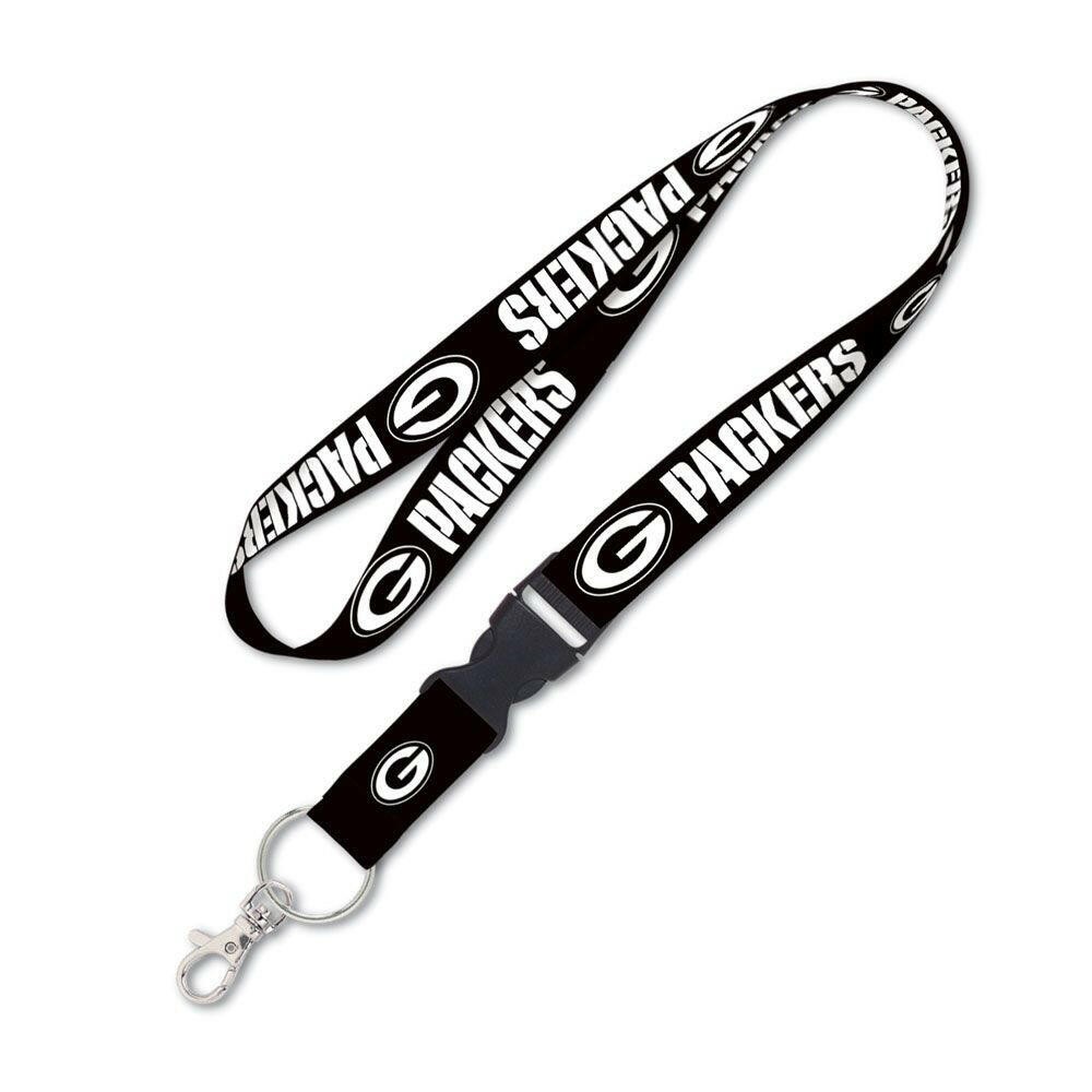 Green Bay Packers Lanyard with Detachable Buckle, Black, 1""