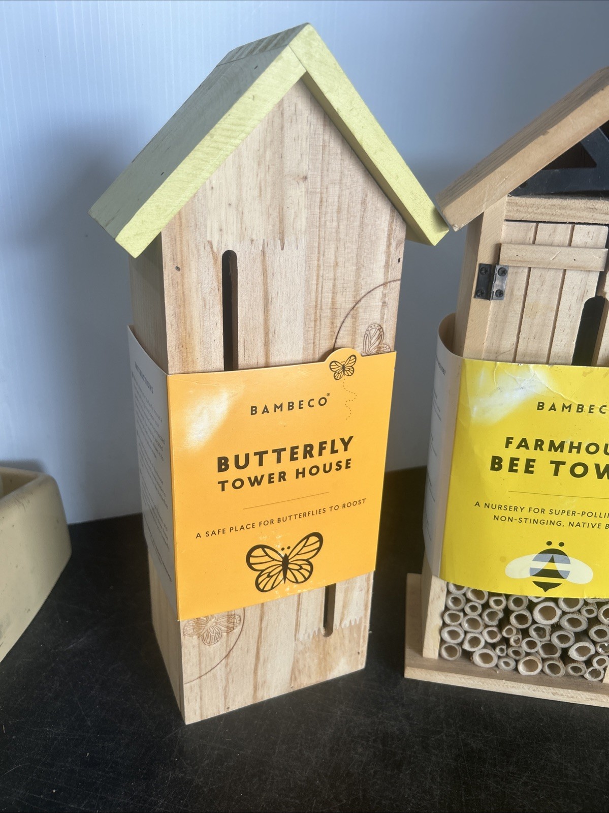 Lot Of 3 New Bambeco 14" Farmhouse Bee Tower House & 2 Butterfly Tower Houses