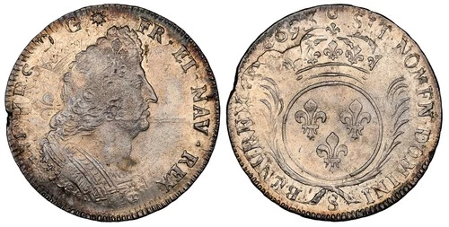 FRANCE. Louis XIV 1693-(9) AR Ecu. NGC MS63 Reims. Duplessy 1520A; Dav.-3813