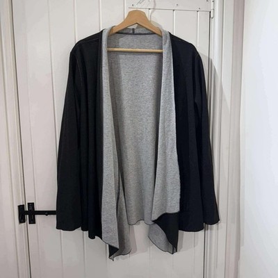 Avon Cardigan schwarz-grau zweifarbig Jersey Wasserfall UK 18/20