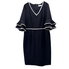 Shelby & Palmer Women's Dress Size Large (16) Ruffle Bell Sleeves V Neck Zipper