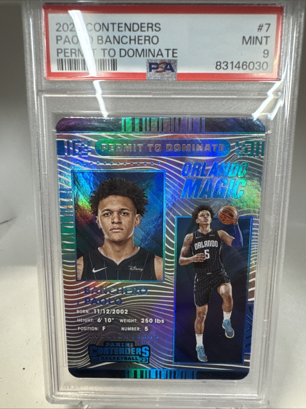 2022-23 Panini Contenders Paolo Banchero Permit to Dominate SP RC #7 Magic PSA 9