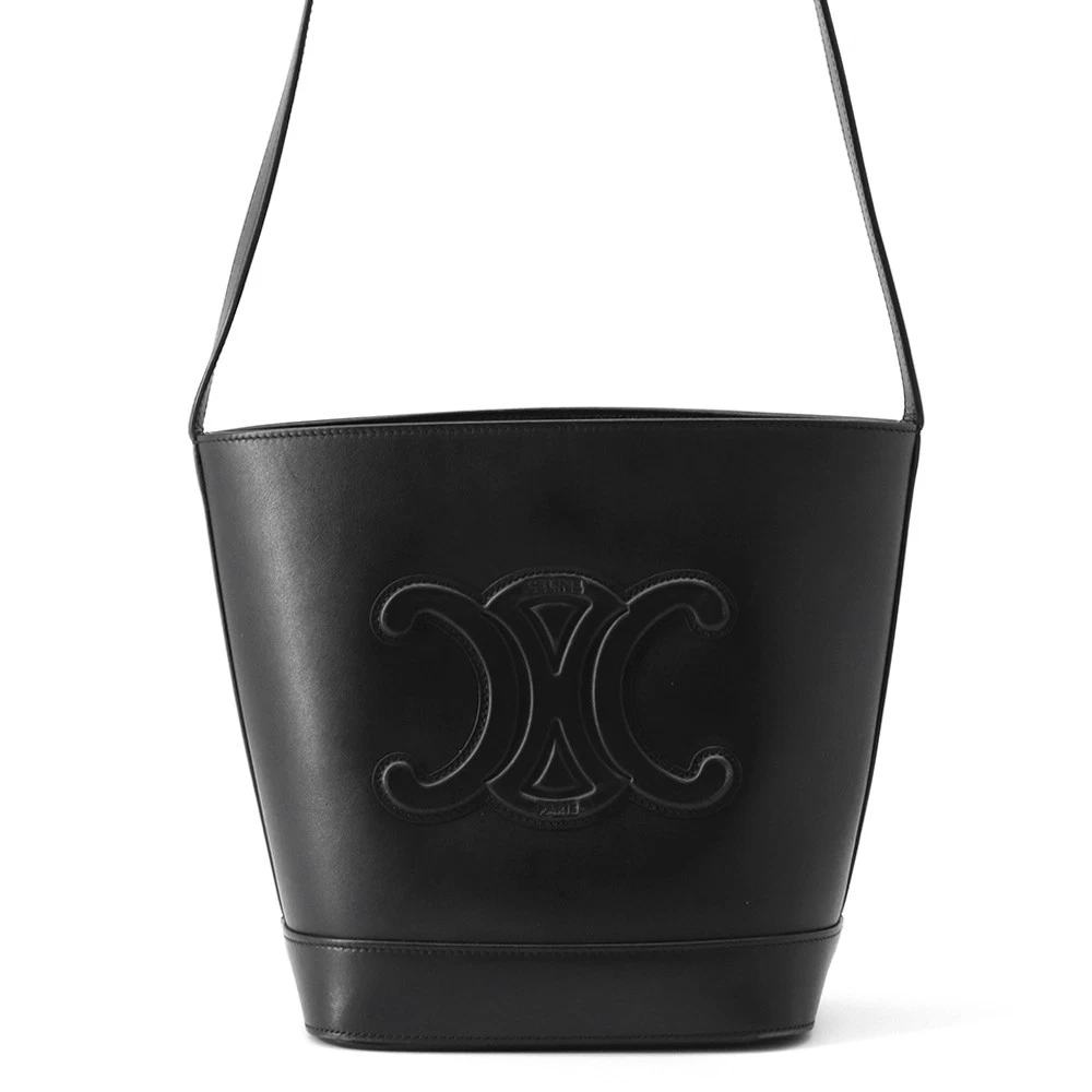 Celine — CELINE Cuir Triomphe Bucket Bag Size Small Leather Black 198243