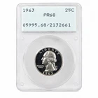 1963 Proof Washington Quarter 25c PCGS PR68 Green Rattler - Rare Grade In Holder