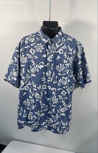 Ono & Company Men's Vintage 90s Blue Floral Cotton Broadcloth Pullover Sz XXL