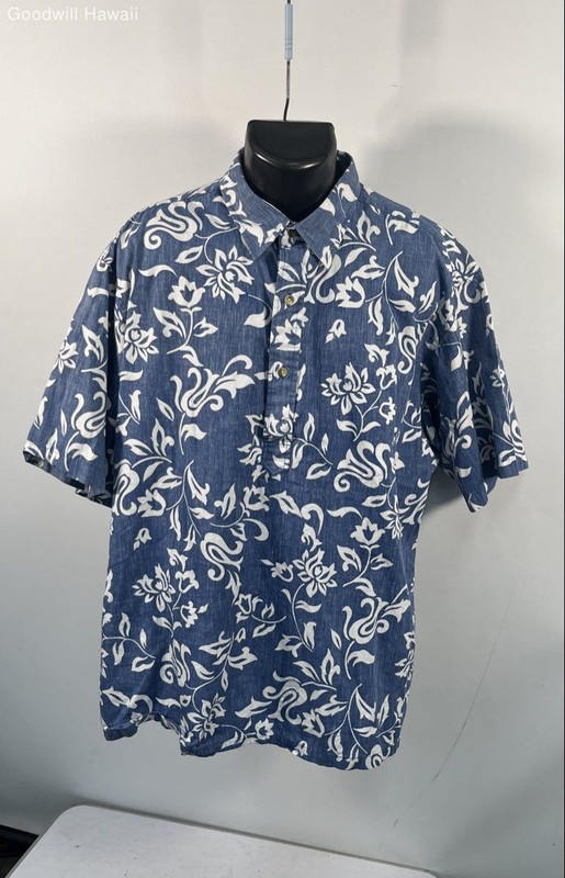 Ono & Company Men's Vintage 90s Blue Floral Cotton Broadcloth Pullover Sz XXL