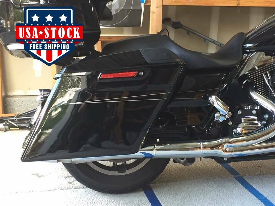 Vivid Black Stretched Saddlebags Extended Bags Pinstripe For 14+