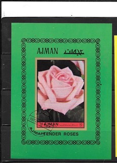 AJMAN 1972 PINK ROSES CTO USED XF IMPERF SOUVENIR SHEET PICTORIAL STAMP